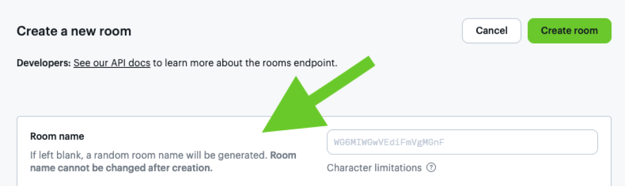 Screenshot of Daily dashboard with instructions about randomly generated room names.