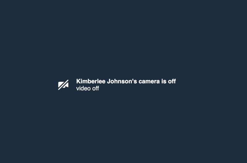 Gif of video call screen where the other participant has camera off and their name changes from Kimberlee to Kim-bear-emoji-lee