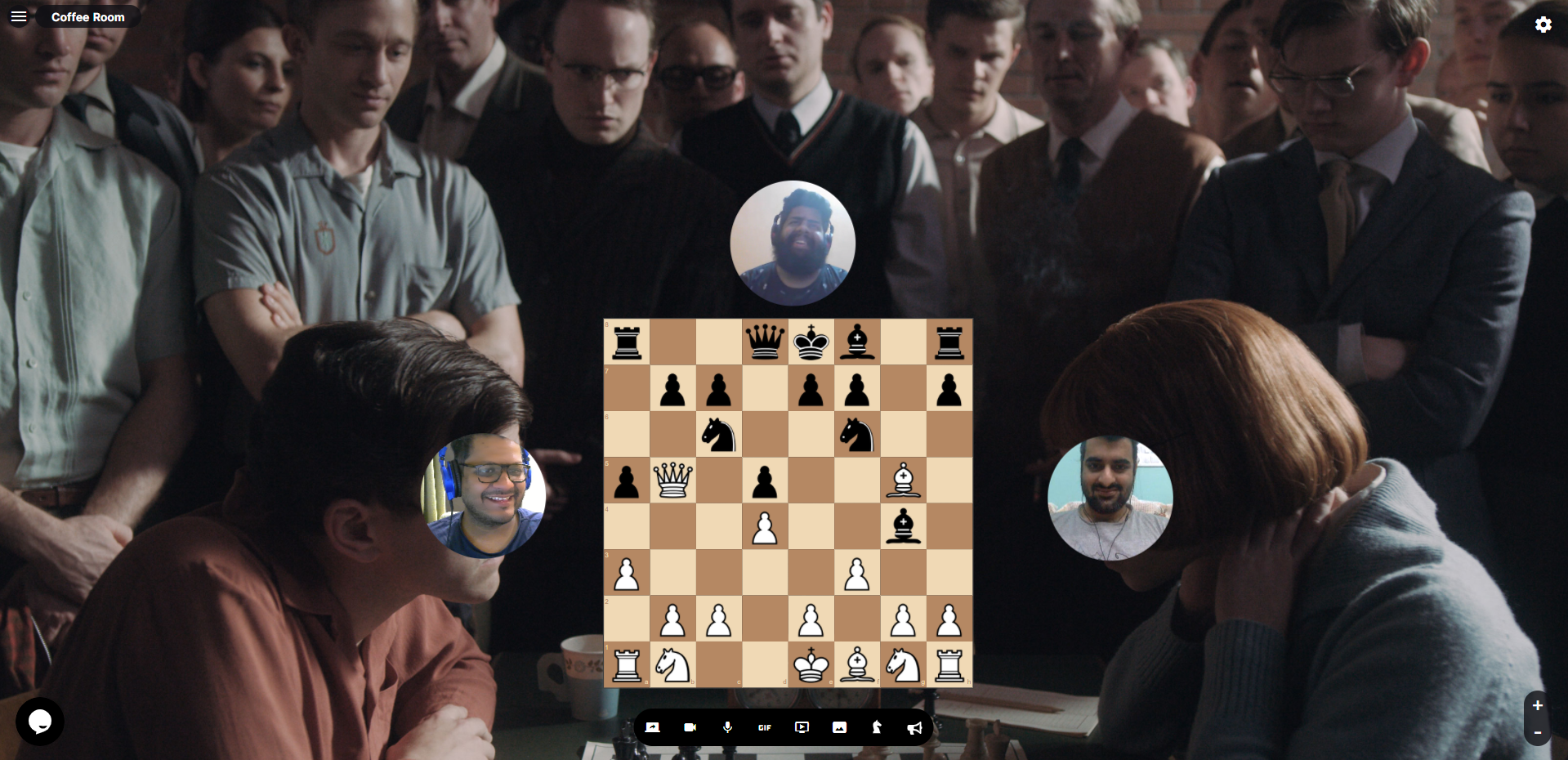 Online chess match with one spectator. 