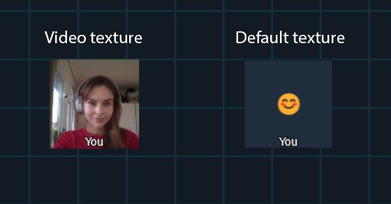 Video texture tile on the left and default texture tile with a smiling emoji on the right