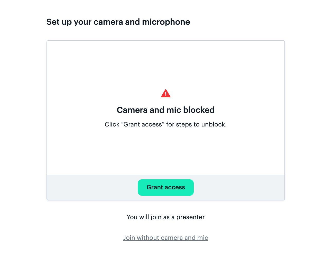 Pop up displays "Camera and mic blocked" in Daily prebuilt video chat