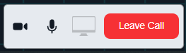 Call control panel with camera toggle, mic toggle, screen share button, and Leave Call button