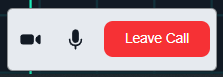 A call control panel with camera toggle, mic toggle, and Leave Call button