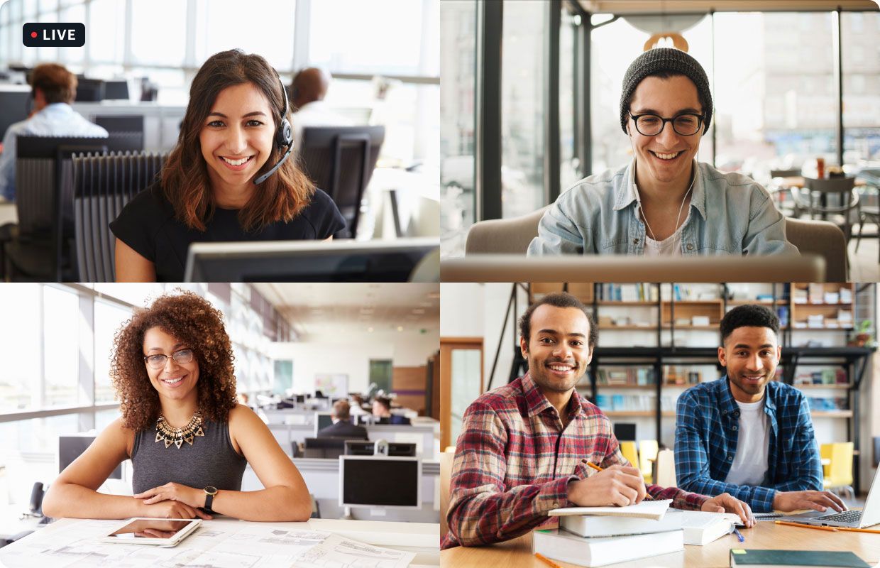 Grid view of a live streamed video call