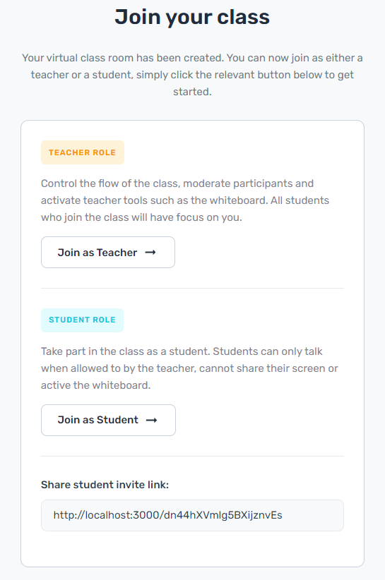 A "Join your class" modal with buttons to join as a teacher or a student