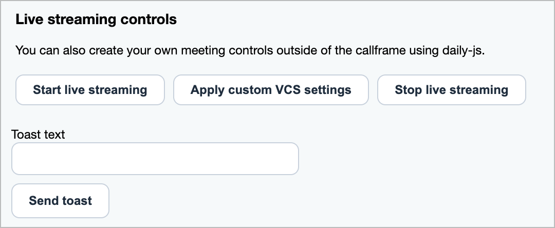 Demo control panel with a toast input added