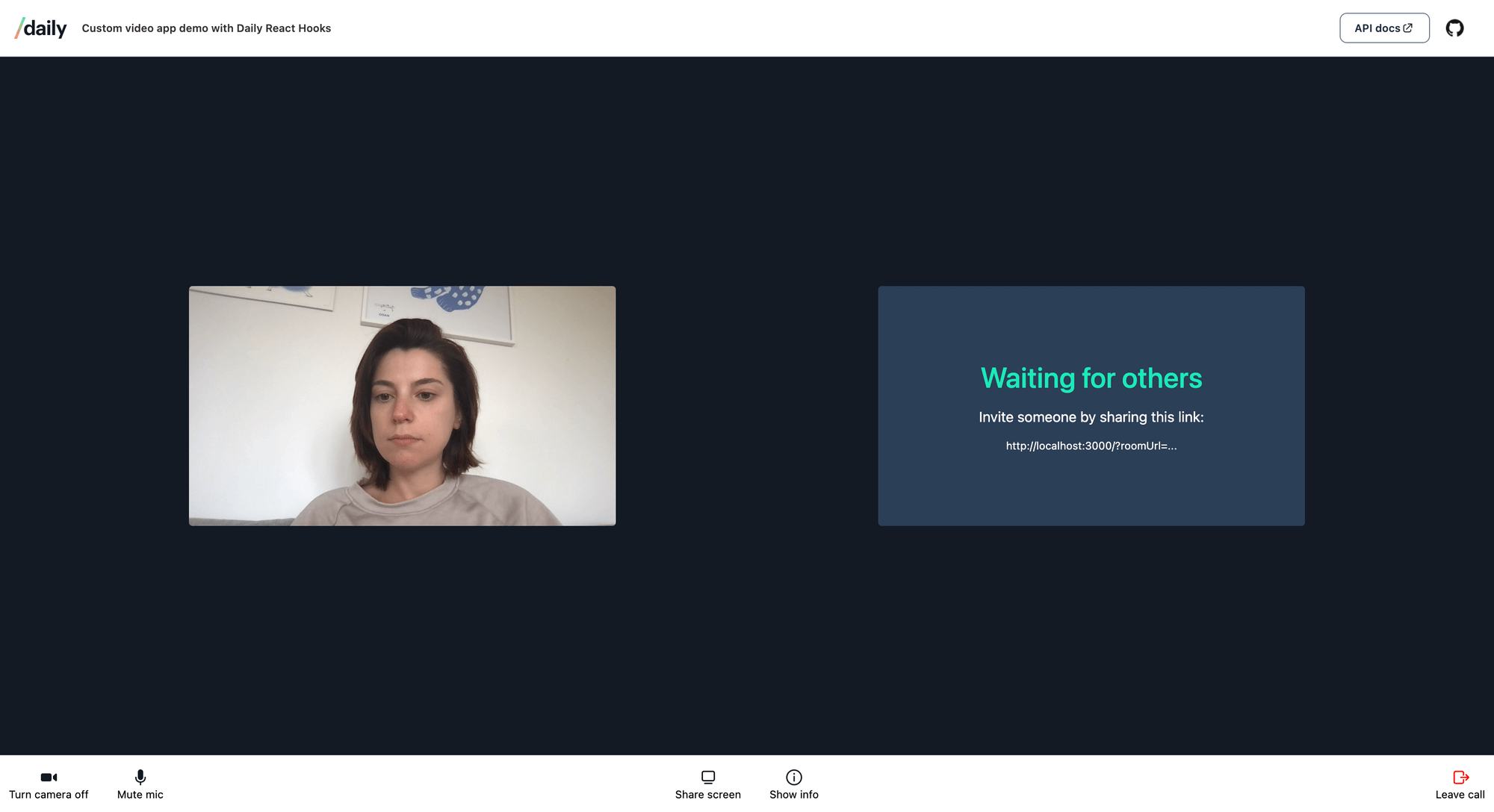 Screenshot of call ui with only self-view: there are no other participants, so you'll only see yourself.