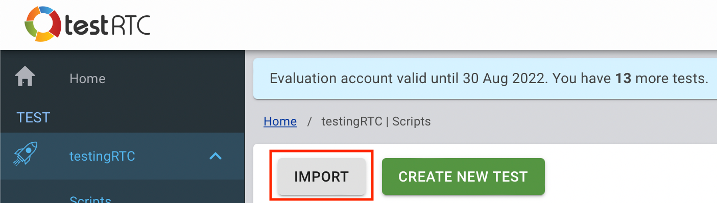 TestRTC "Import" button