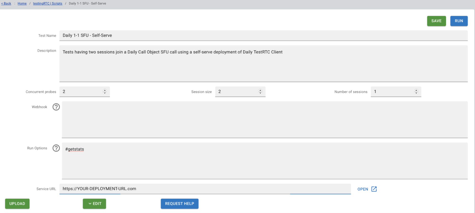 TestRTC test overview page