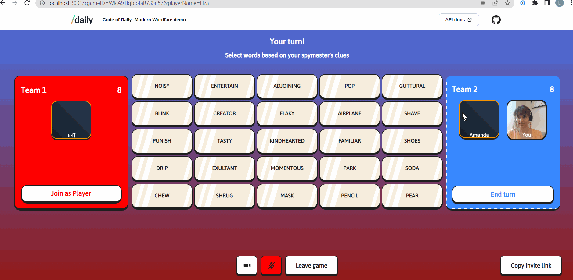 Modern Workfare game screen, showing user clicking on a word