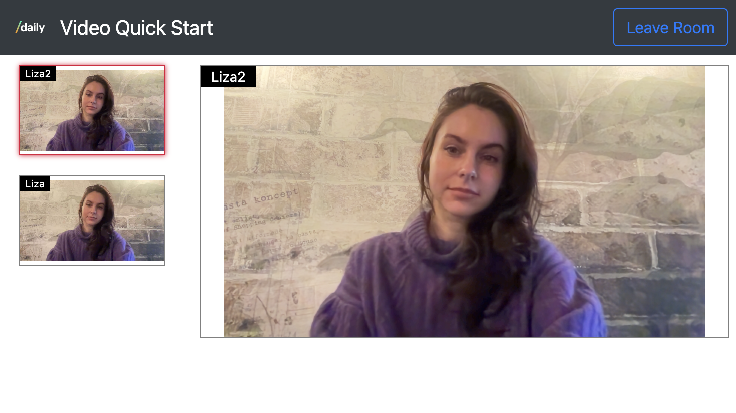 Video application showing two participants in a video call