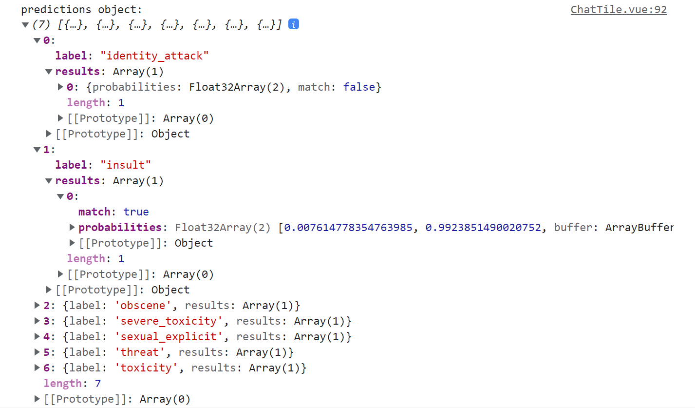 TensorFlow.js predictions object logged to console