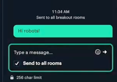 Sending a chat message to all breakout rooms in Daily Prebuilt