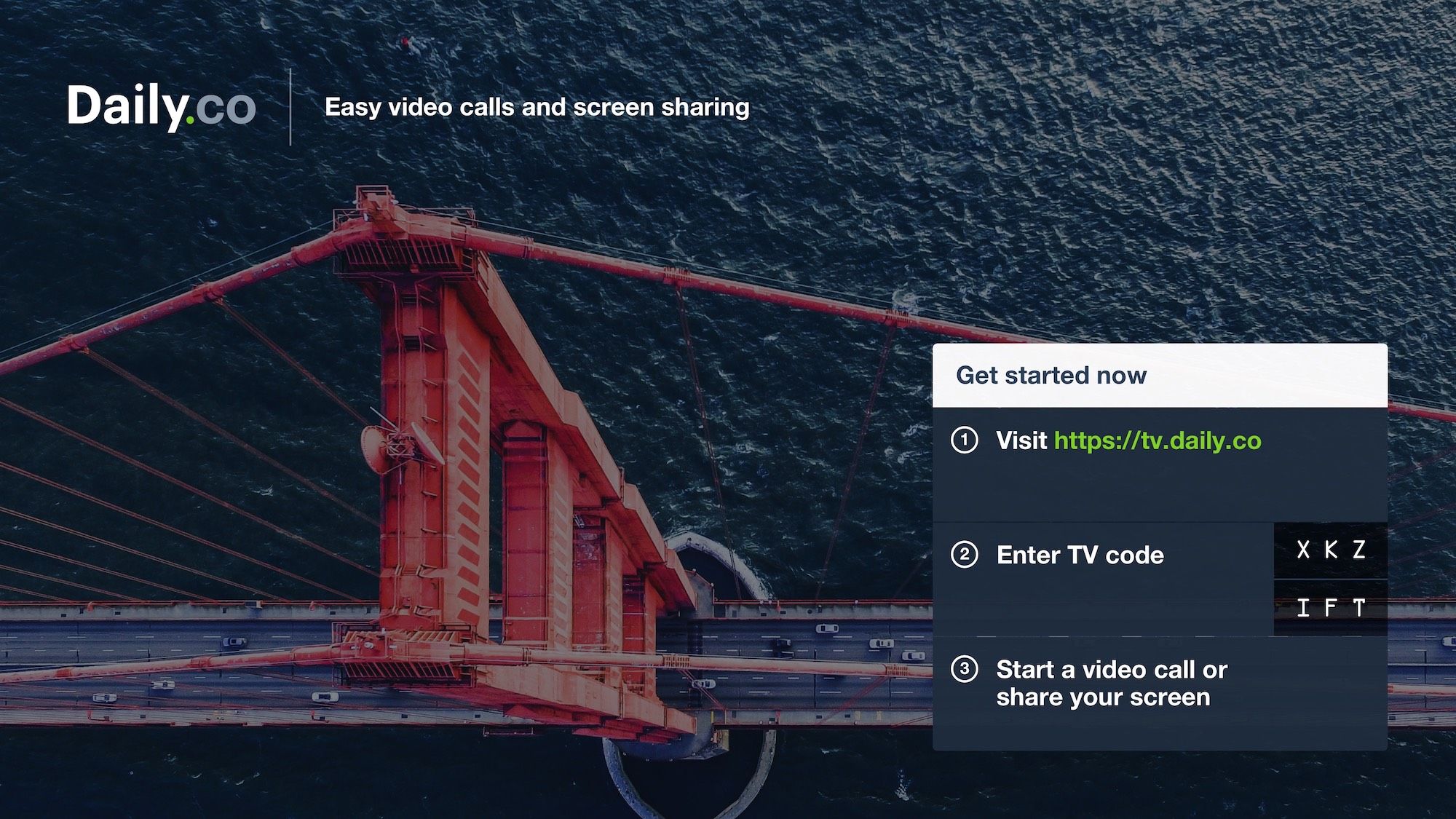 Daily.co TV standby screen UI