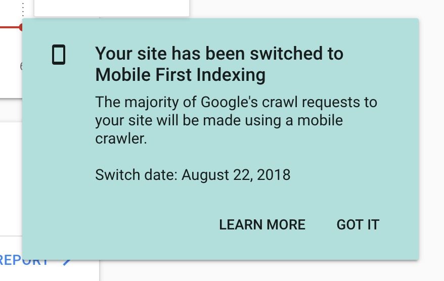 Google mobile first indexing notification
