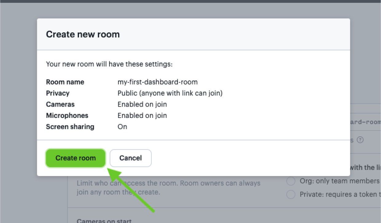 Screenshot of Daily dashboard confirmation prompt when creating a room