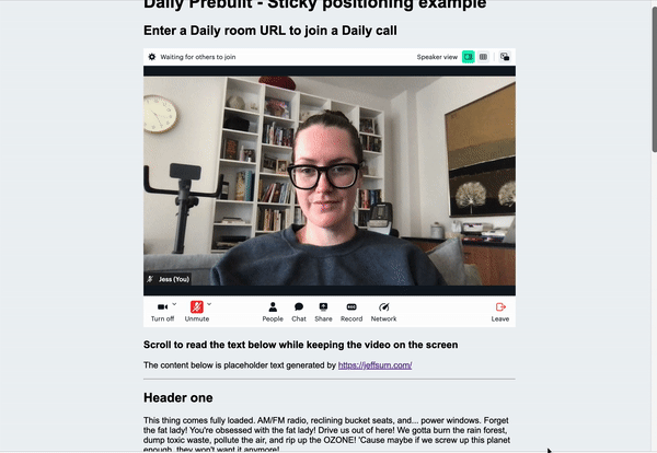 Video call frame becoming smaller and staying on top of screen while user scrolls.