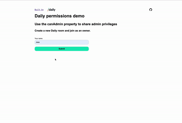 Submitting the JoinForm form to create and join a call.