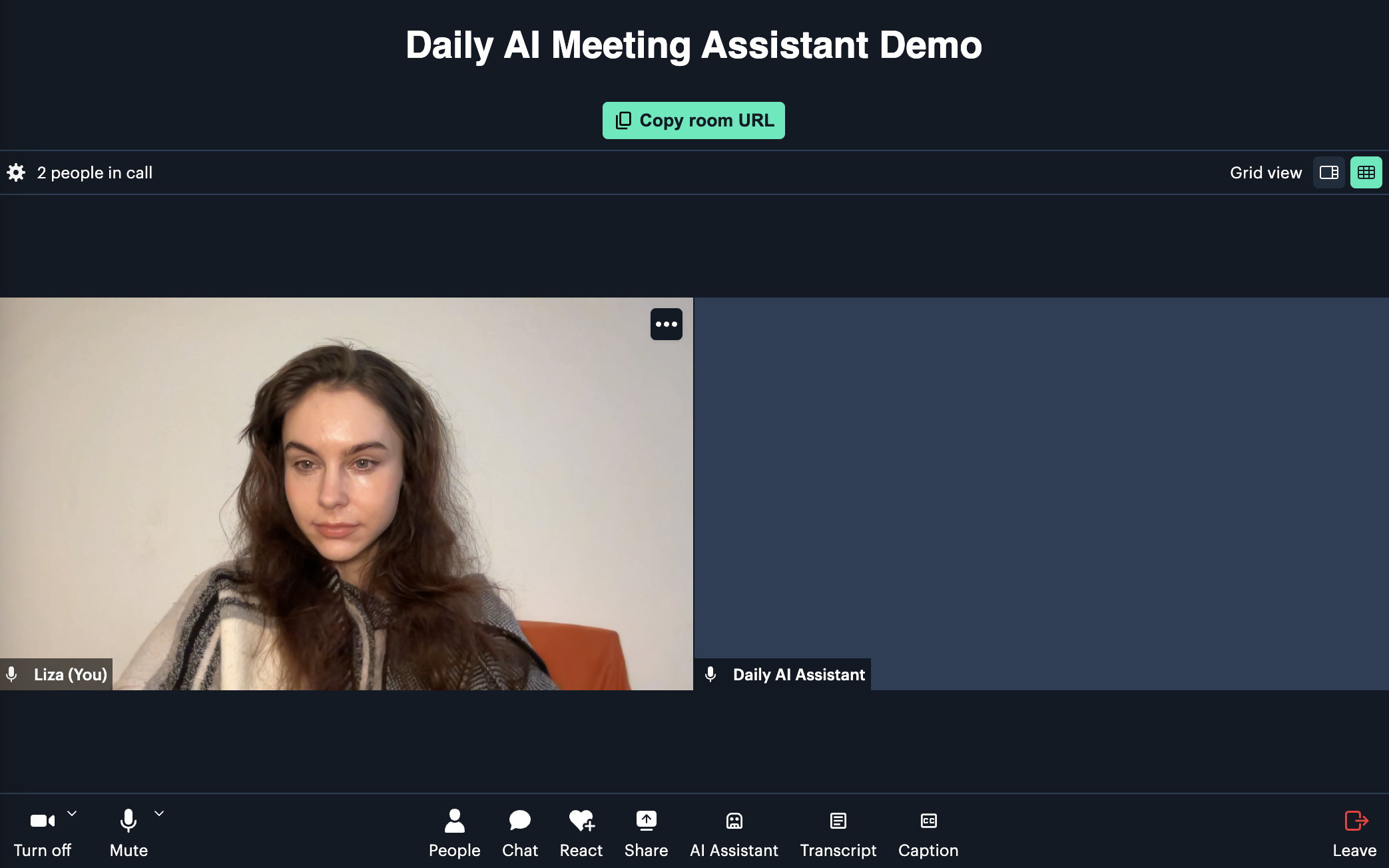 One human participant and one AI assistant in a Daily video call