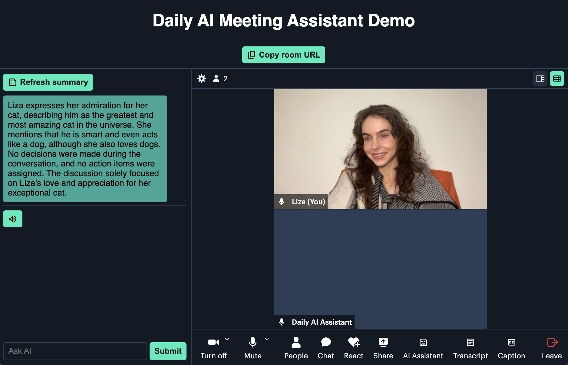 Daily AI meeting assistant displaying a meeting summary