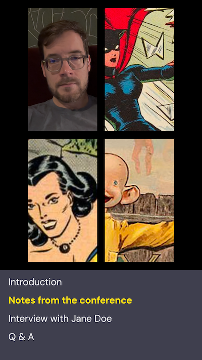 Four call participants in portrait mode, with a Sidebar component on the bottom