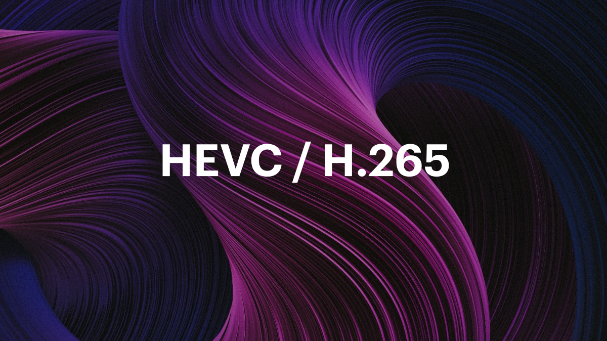 Abstract purple background with HEVC/H.265 text overlay